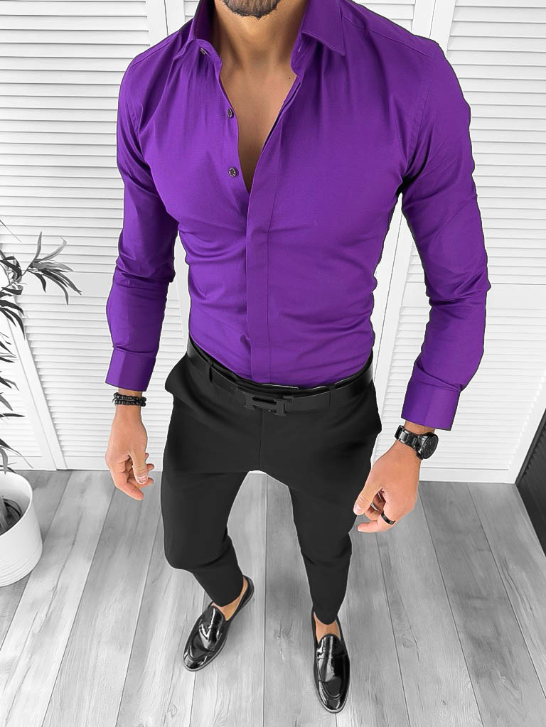 Camasa barbati mov inchis slim fit 12991 W4-3
