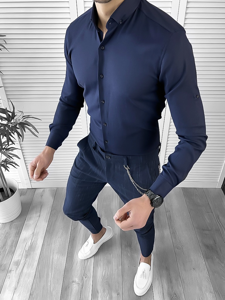 Camasa barbati slim fit bleumarin 10120