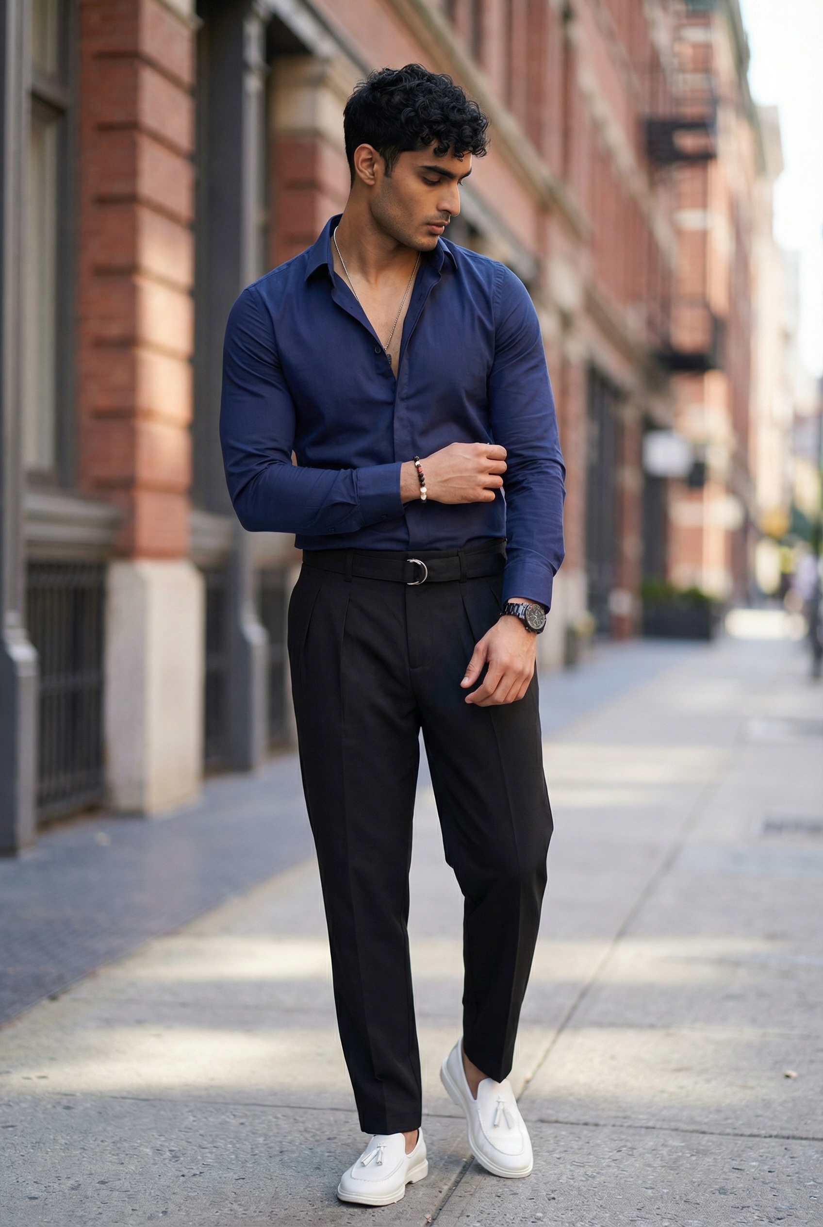 Camasa barbati slim fit bleumarin B8412