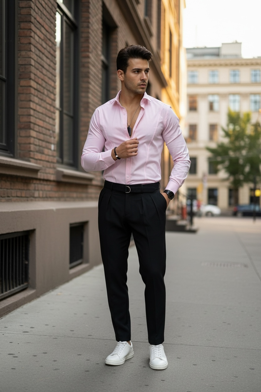 Camasa barbati slim fit roz B8182 O5-4.3
