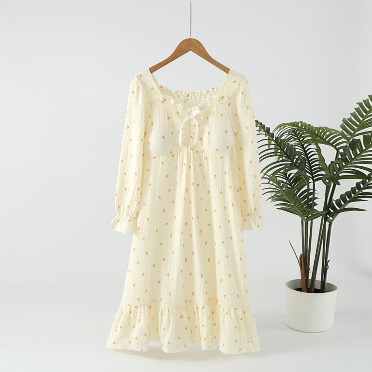 Camasa de noapte "Elegance Night" din bumbac, PJ021, Crem - poza 2