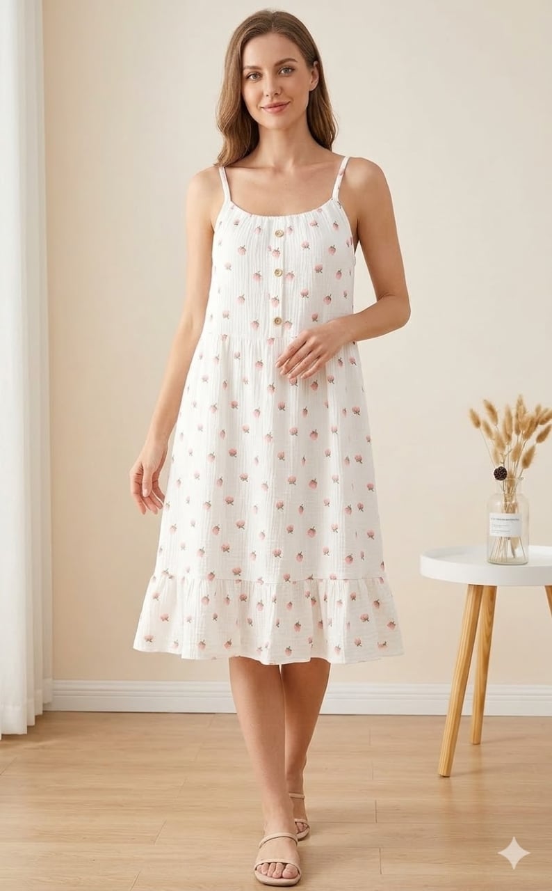 Camasa de noapte "Soft Berry" din bumbac, PJ032, Alb - poza 1