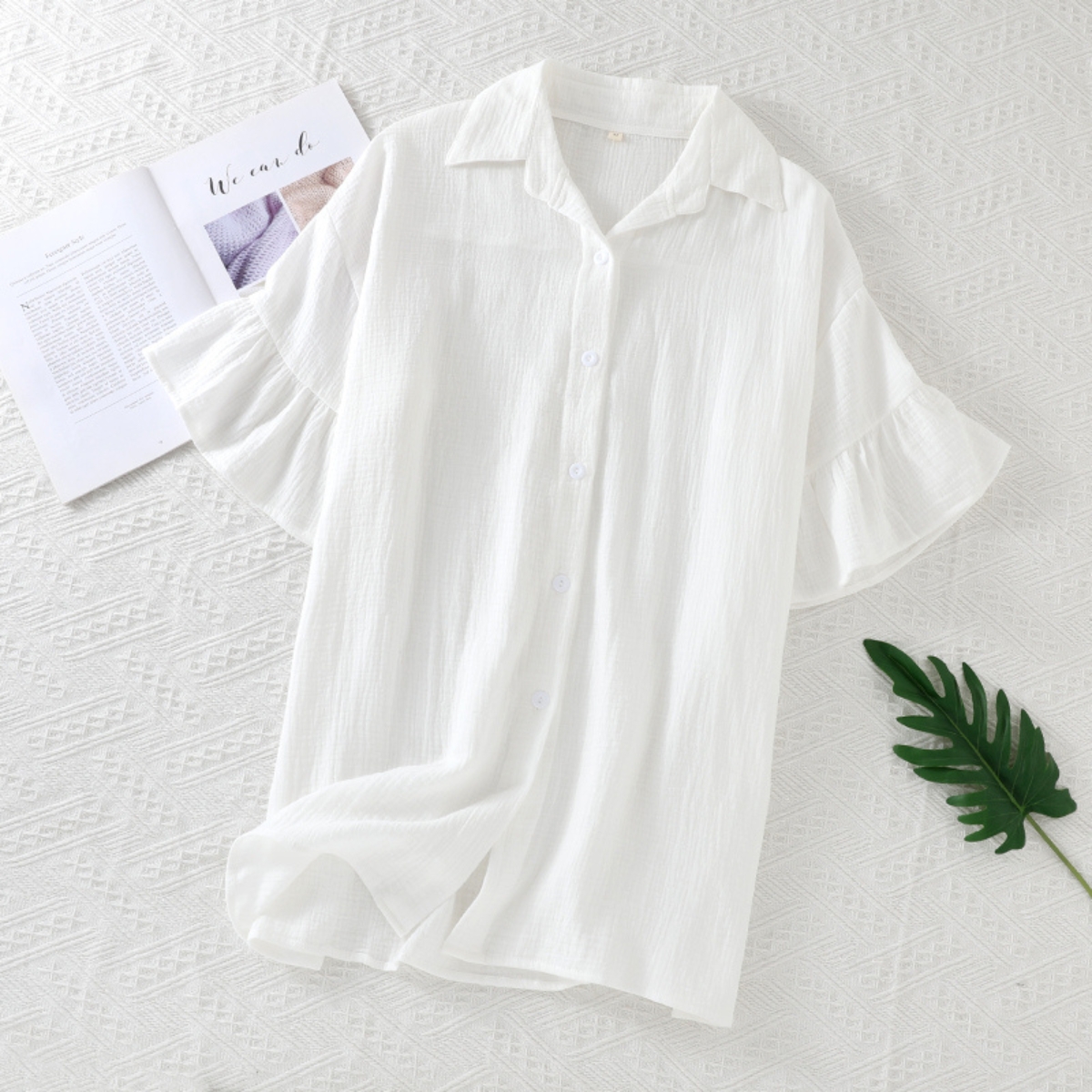 Camasa de noapte "White Grace" din bumbac, PJ028, Alb - poza 4