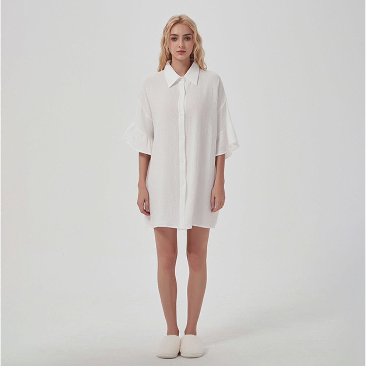Camasa de noapte "White Grace" din bumbac, PJ028, Alb - poza 5
