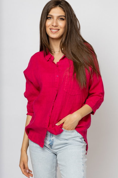 Camasa din in cu inel metalic pe spate Stella Milani, fucsia