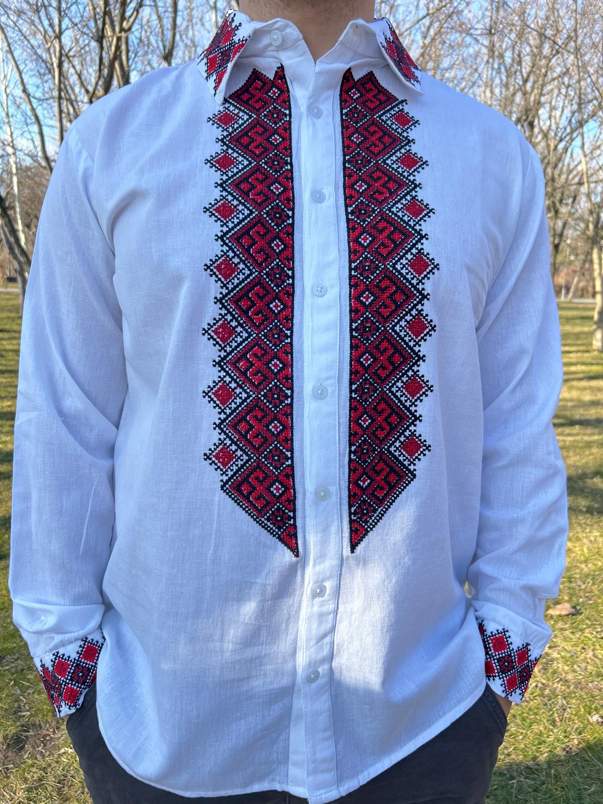 Cămașă tradițională bărbați TM1764 *fir roșu și negru* - 3XL