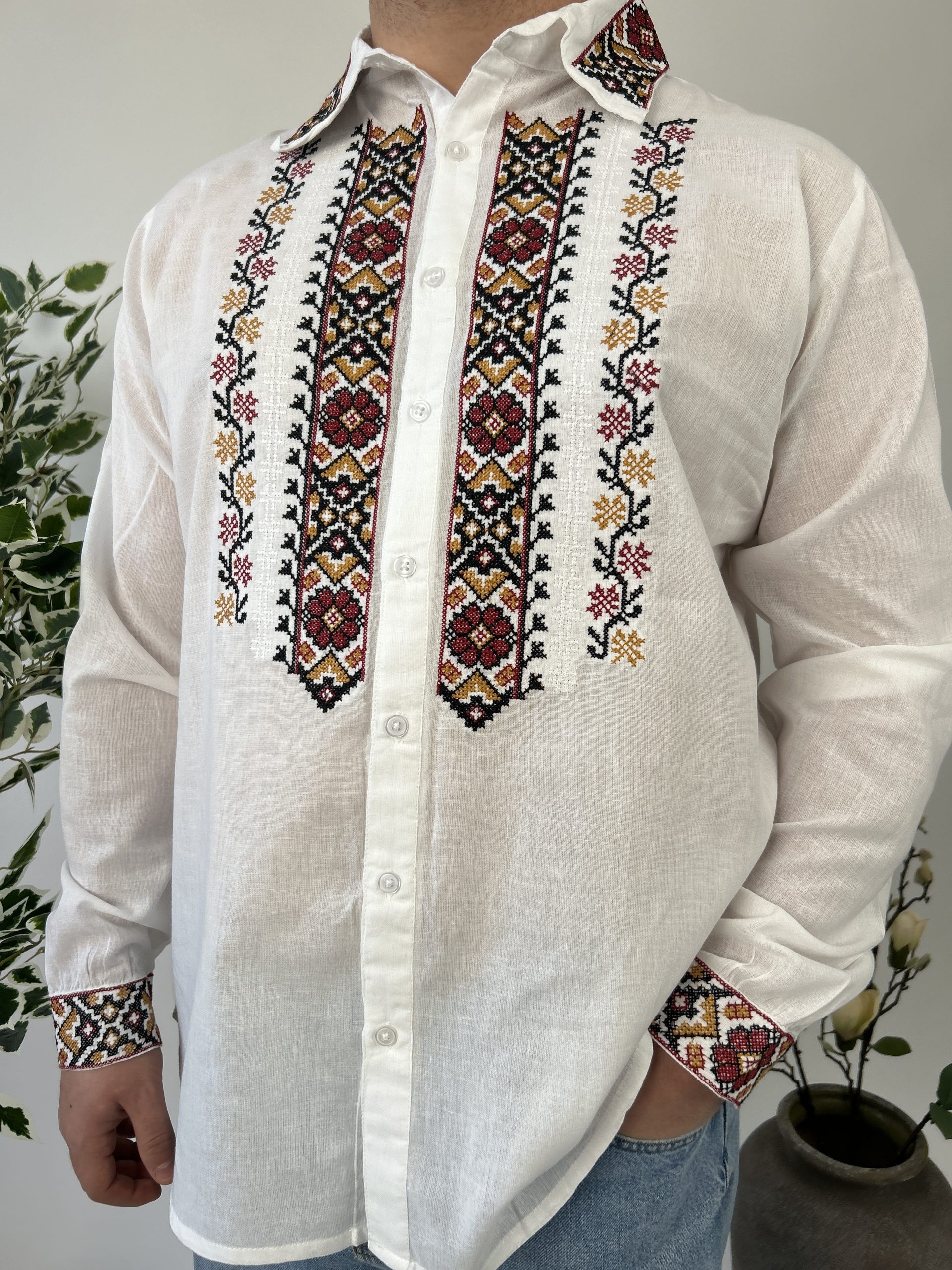 Cămașă tradițională bărbați TM1804 motive florale - XL