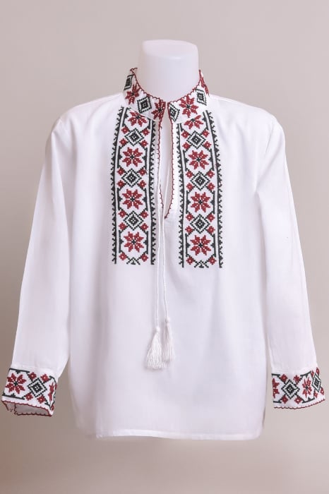 Camasa traditionala de baieti alba cu motiv floral rosu Laurentiu 02