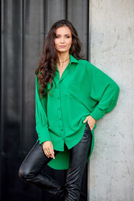 Camasa verde asimetrica cu maneci lungi