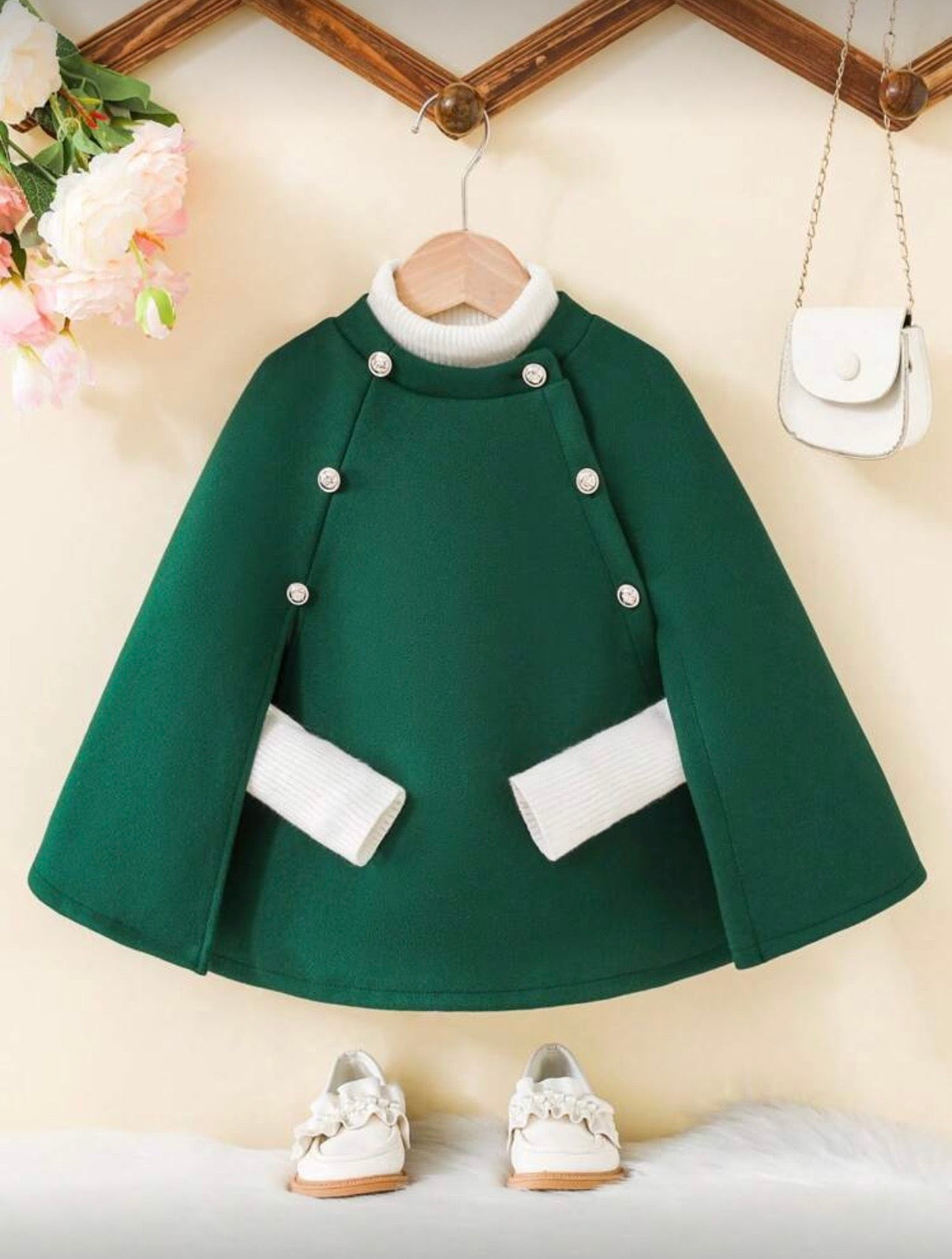 Capa verde eleganta din stofa pentru fete - Emily