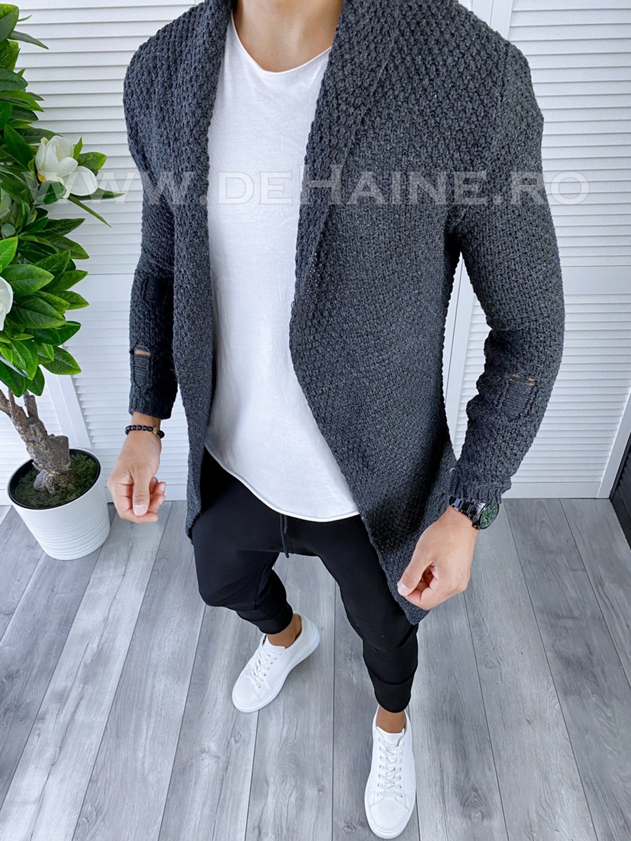 Cardigan barbati gri inchis slim fit ZR T3557 K1-4
