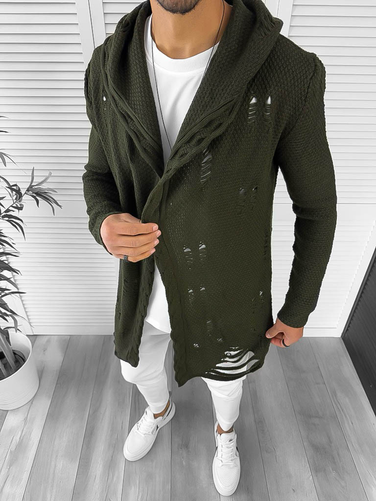Cardigan barbati kaki cu gluga slim fit ZR T3559 S2