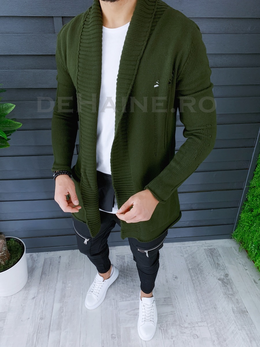 Cardigan barbati kaki slim fit ZR T3596 95-5