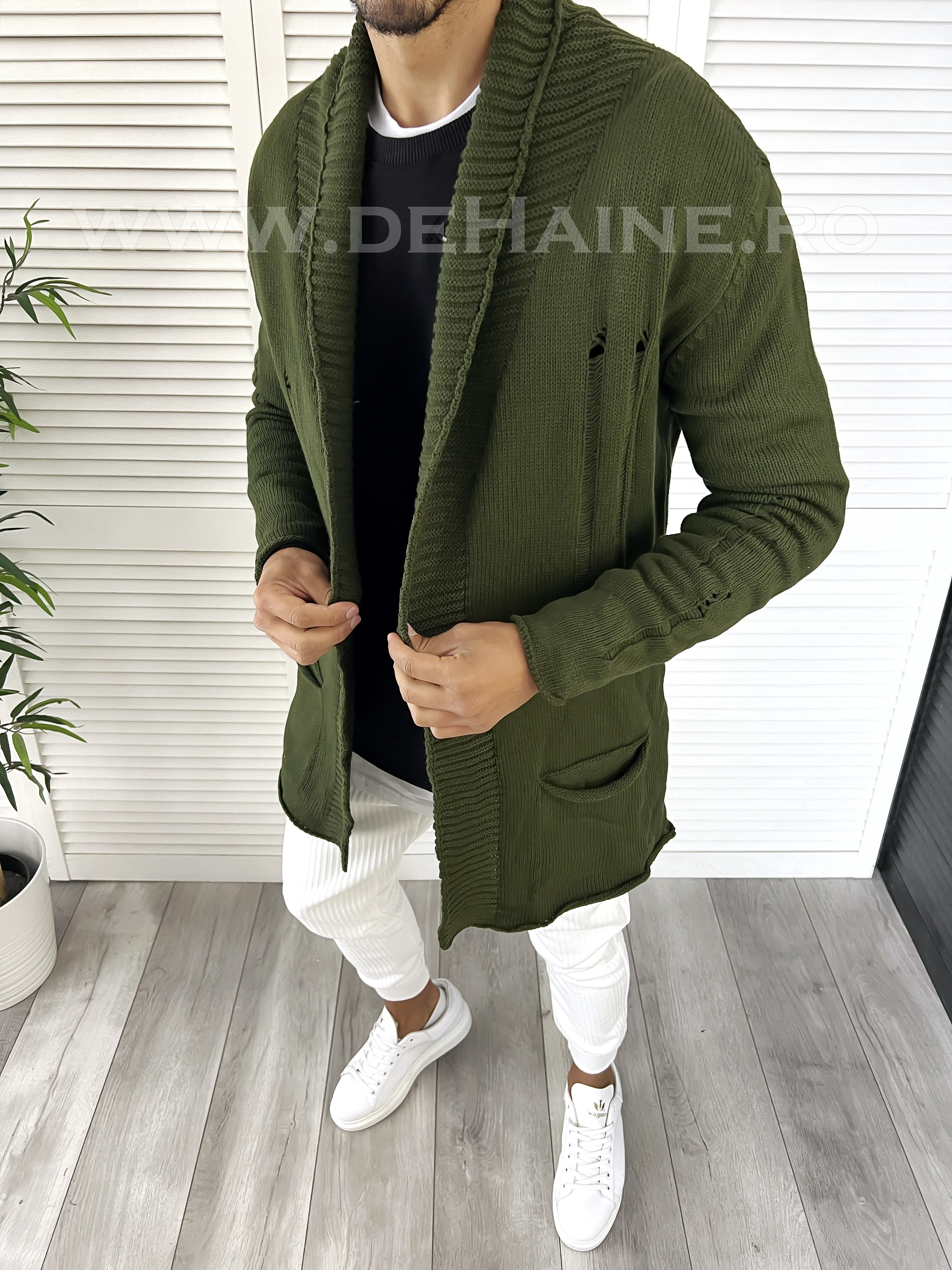 Cardigan barbati kaki slim fit ZR T3596 95-5