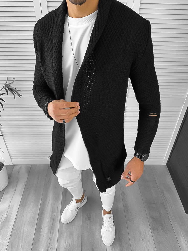 Cardigan barbati negru slim fit ZR T3557 21-5.2