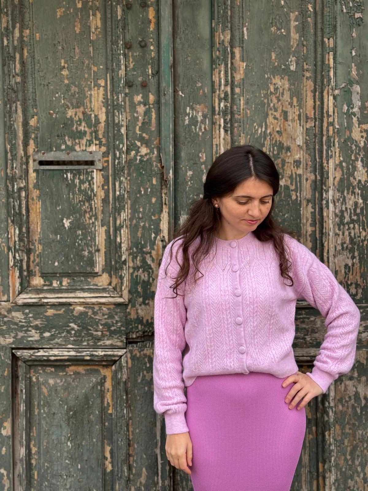 Cardigan Lână roz pudrat - L INTL