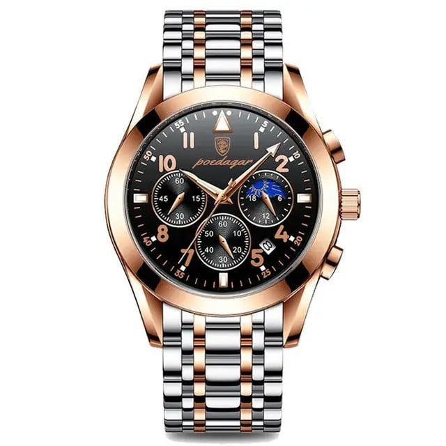 Ceas barbatesc Poedagar CS1333, otel inoxidabil, argintiu/rose gold, cadran negru - poza 1