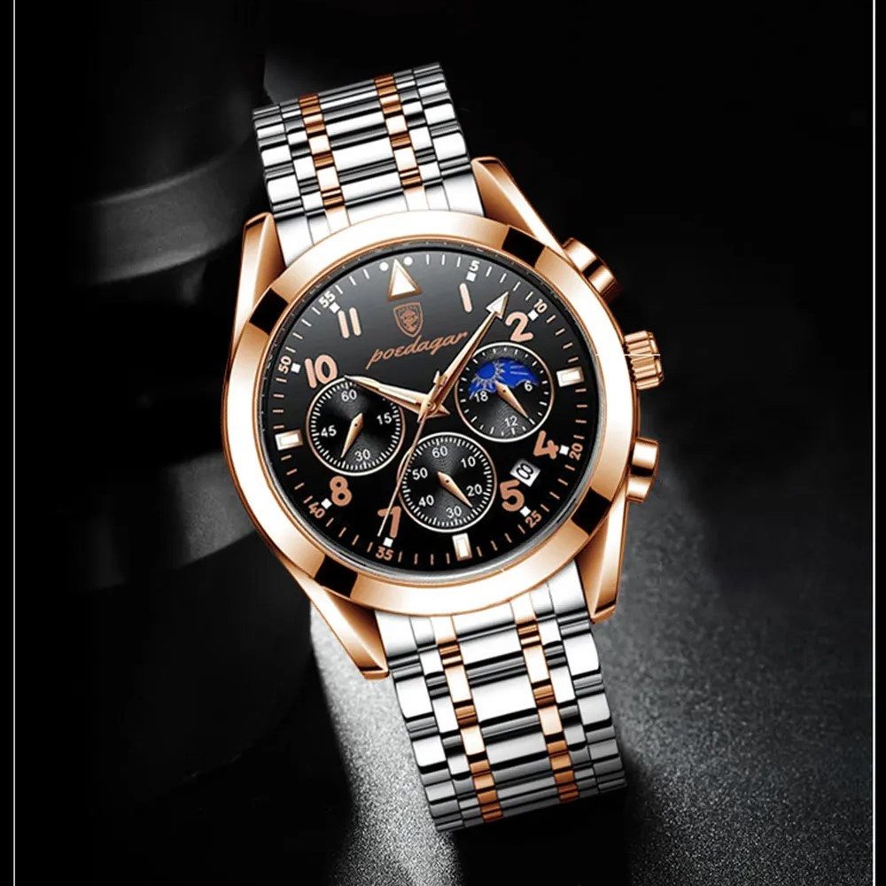Ceas barbatesc Poedagar CS1333, otel inoxidabil, argintiu/rose gold, cadran negru - poza 3