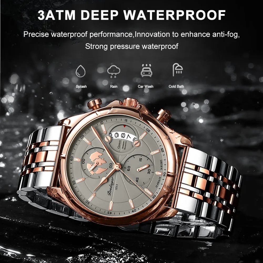 Ceas barbatesc Poedagar CS1452, otel inoxidabil, argintiu-rose gold, cadran negru - poza 2