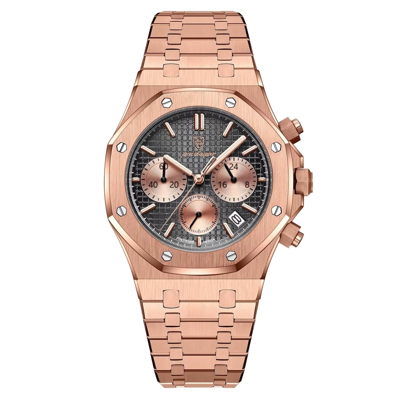 Ceas barbatesc Poedagar CS1840, otel inoxidabil, rose gold, cadran negru - poza 1