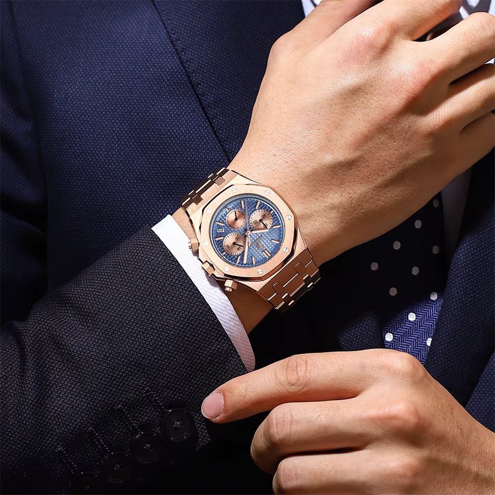 Ceas barbatesc Poedagar CS1840, otel inoxidabil, rose gold, cadran negru - poza 2