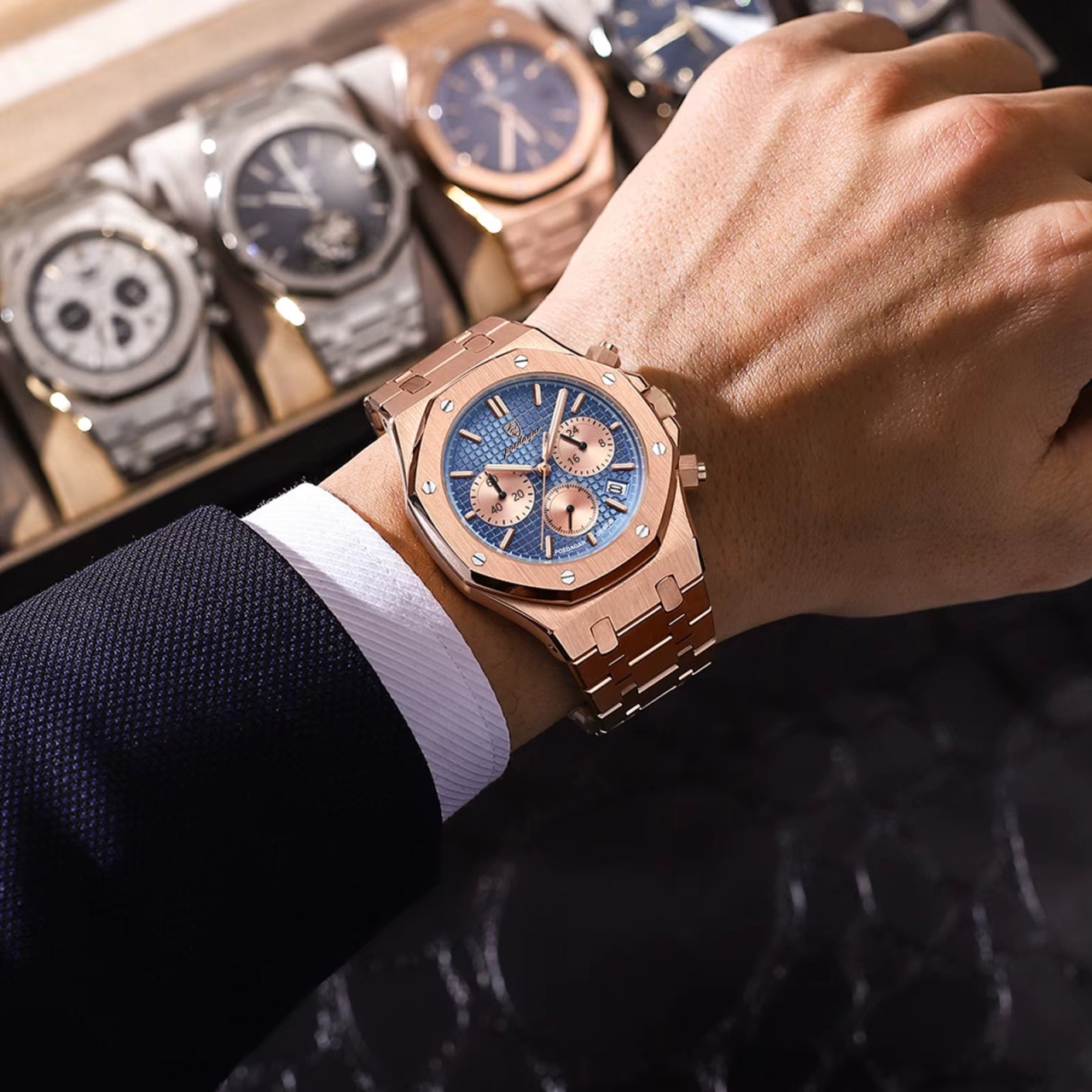 Ceas barbatesc Poedagar CS1840, otel inoxidabil, rose gold, cadran negru - poza 3