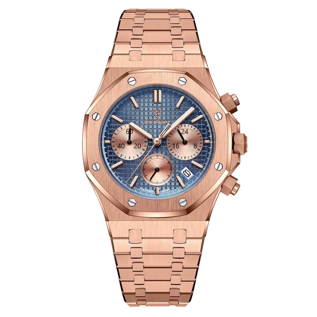 Ceas barbatesc Poedagar CS1841, otel inoxidabil, rose gold, cadran albastru - poza 1