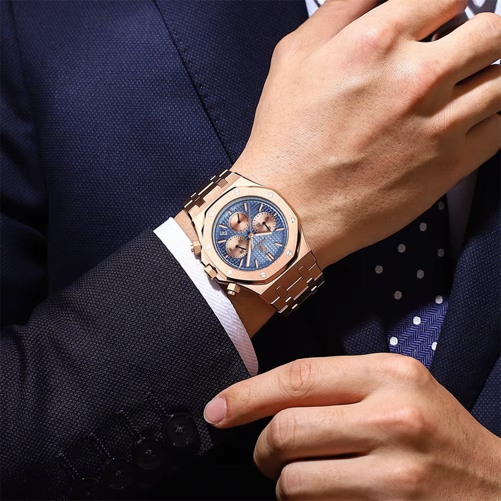 Ceas barbatesc Poedagar CS1841, otel inoxidabil, rose gold, cadran albastru - poza 2