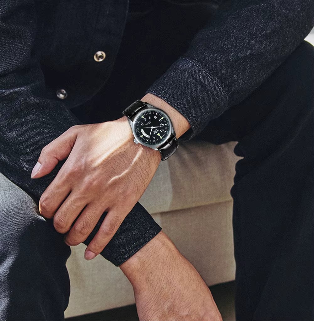 Ceas barbatesc Winner CS1730, automatic, piele naturala, negru, cadran negru - poza 2