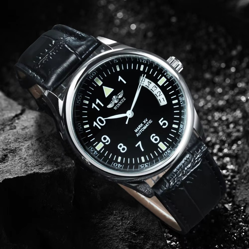 Ceas barbatesc Winner CS1730, automatic, piele naturala, negru, cadran negru - poza 3