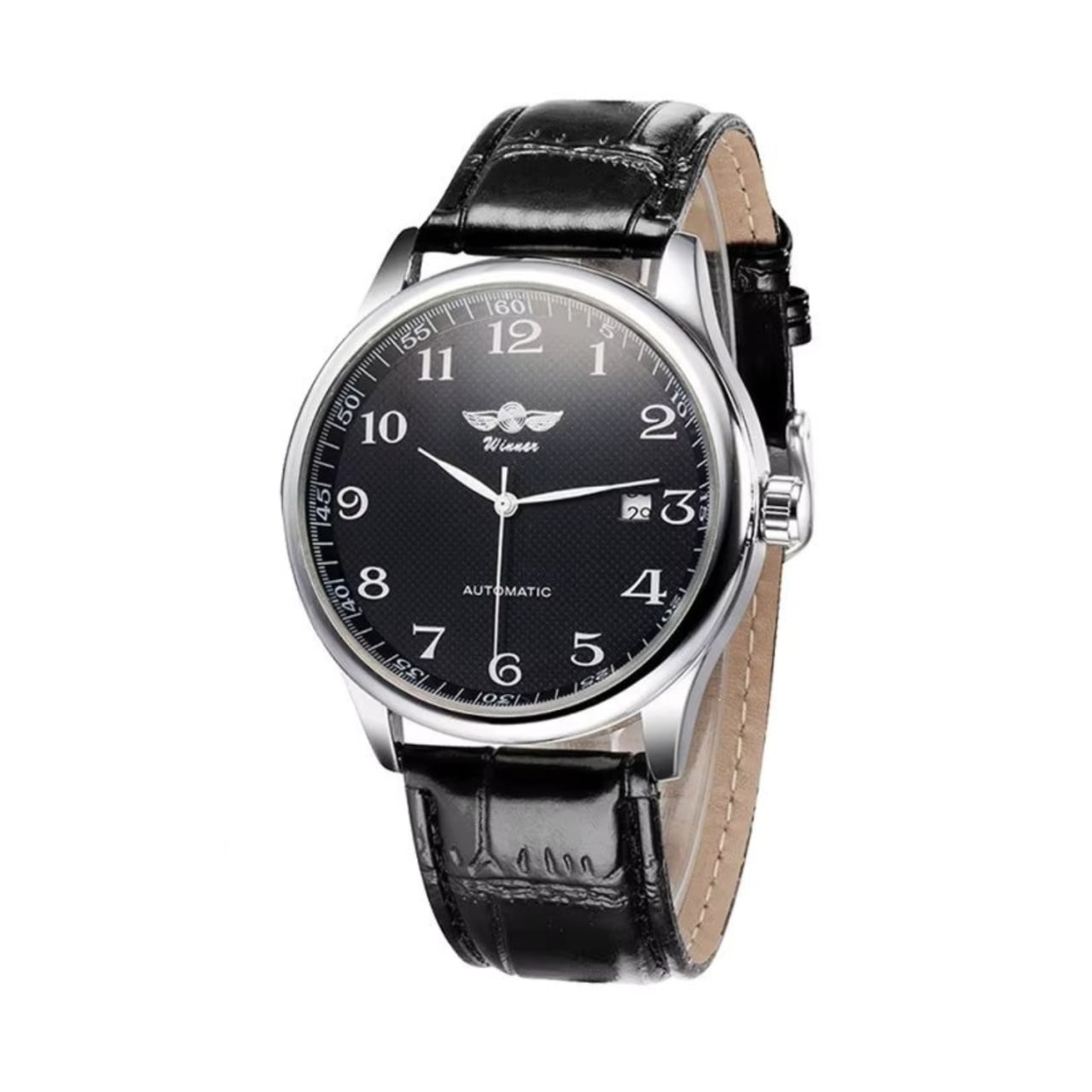Ceas barbatesc Winner CS1732, automatic, piele naturala, negru, cadran negru - poza 1