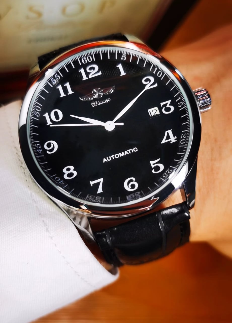Ceas barbatesc Winner CS1732, automatic, piele naturala, negru, cadran negru - poza 2