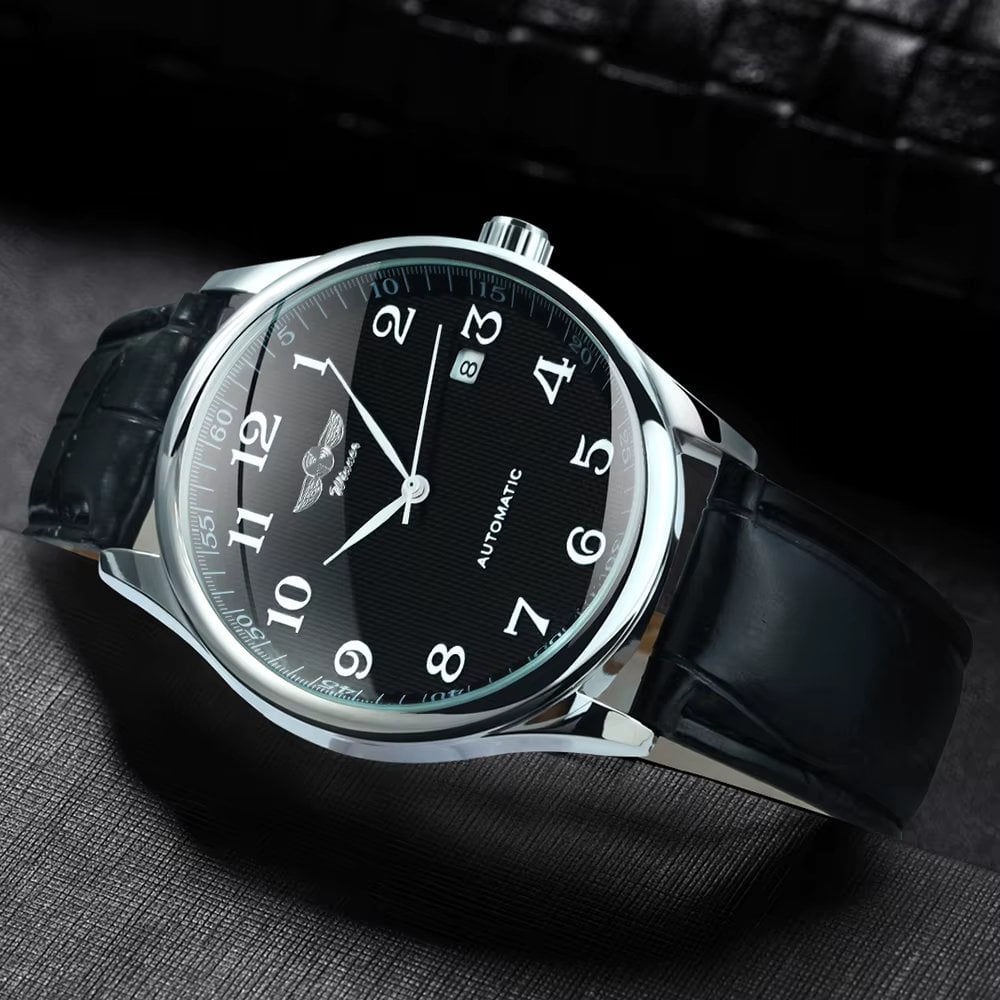 Ceas barbatesc Winner CS1732, automatic, piele naturala, negru, cadran negru - poza 3