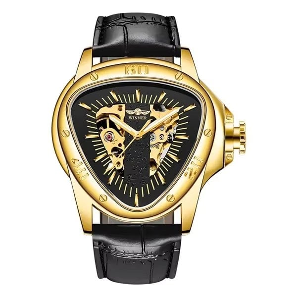 Ceas barbatesc Winner CS1740, automatic, piele naturala, negru, cadran negru