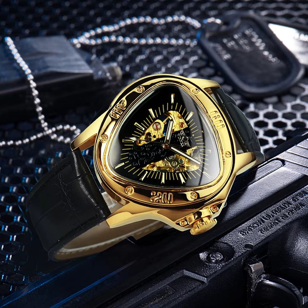 Ceas barbatesc Winner CS1740, automatic, piele naturala, negru, cadran negru - poza 4