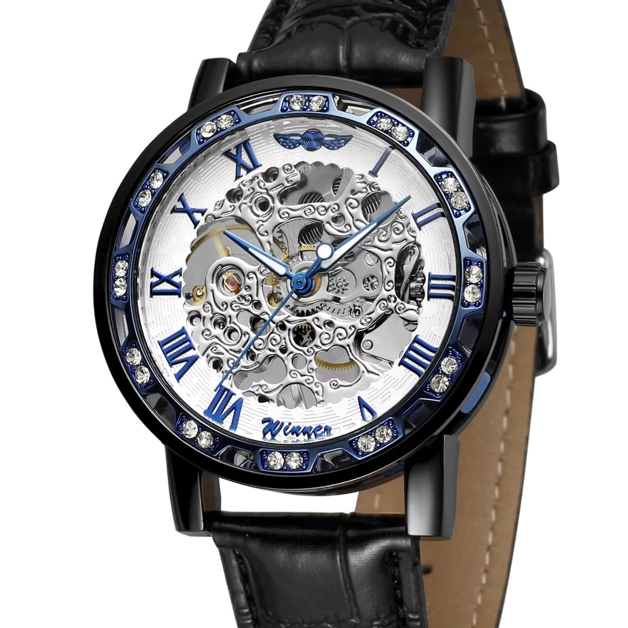 Ceas barbatesc Winner CS1746, automatic, piele naturala, negru, cadran alb - poza 2
