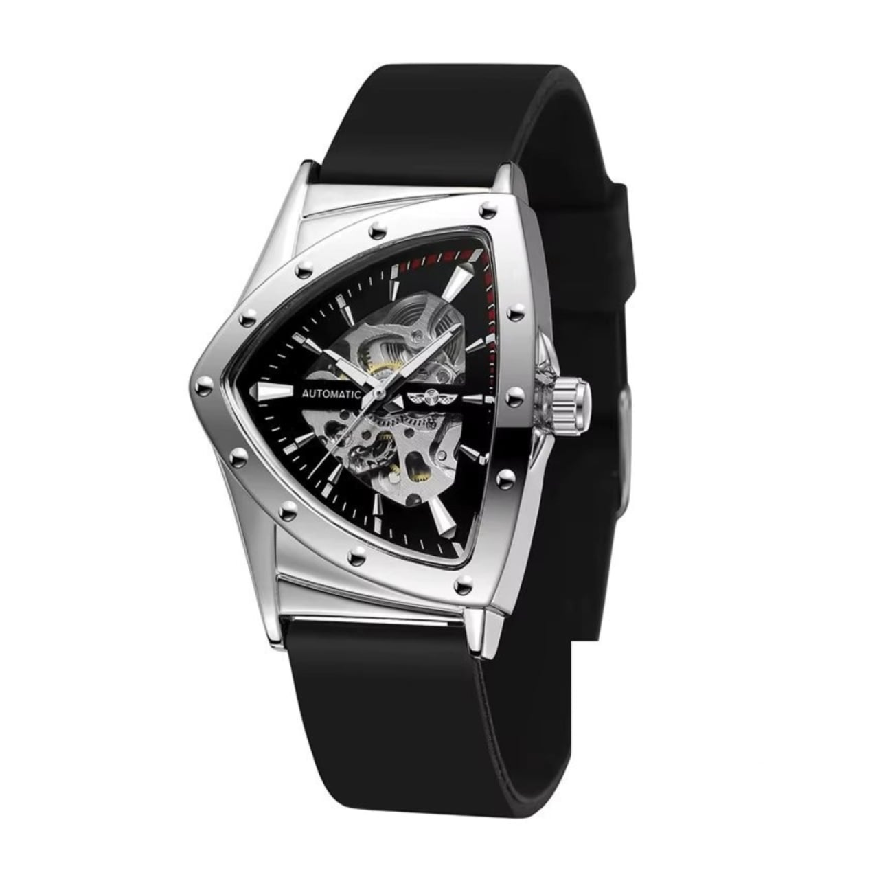 Ceas barbatesc Winner CS1751, automatic, silicon, negru, cadran negru-argintiu - poza 1