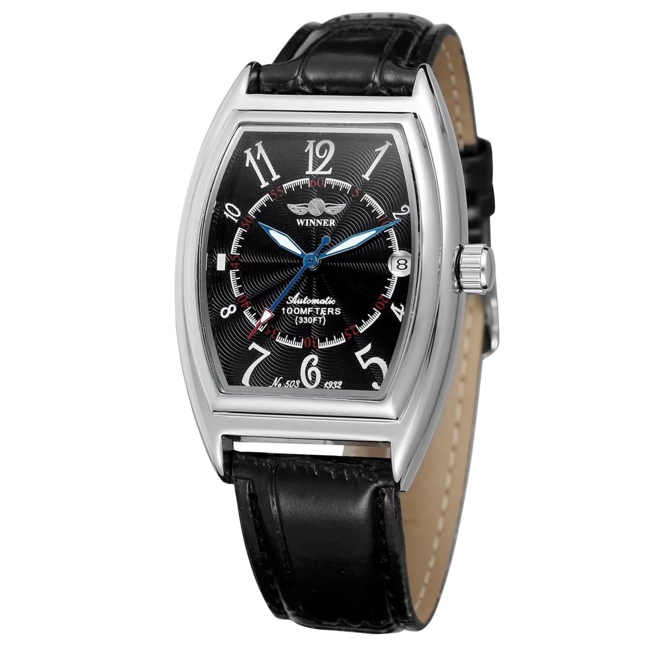 Ceas barbatesc Winner CS1757, automatic, piele naturala, negru, cadran negru