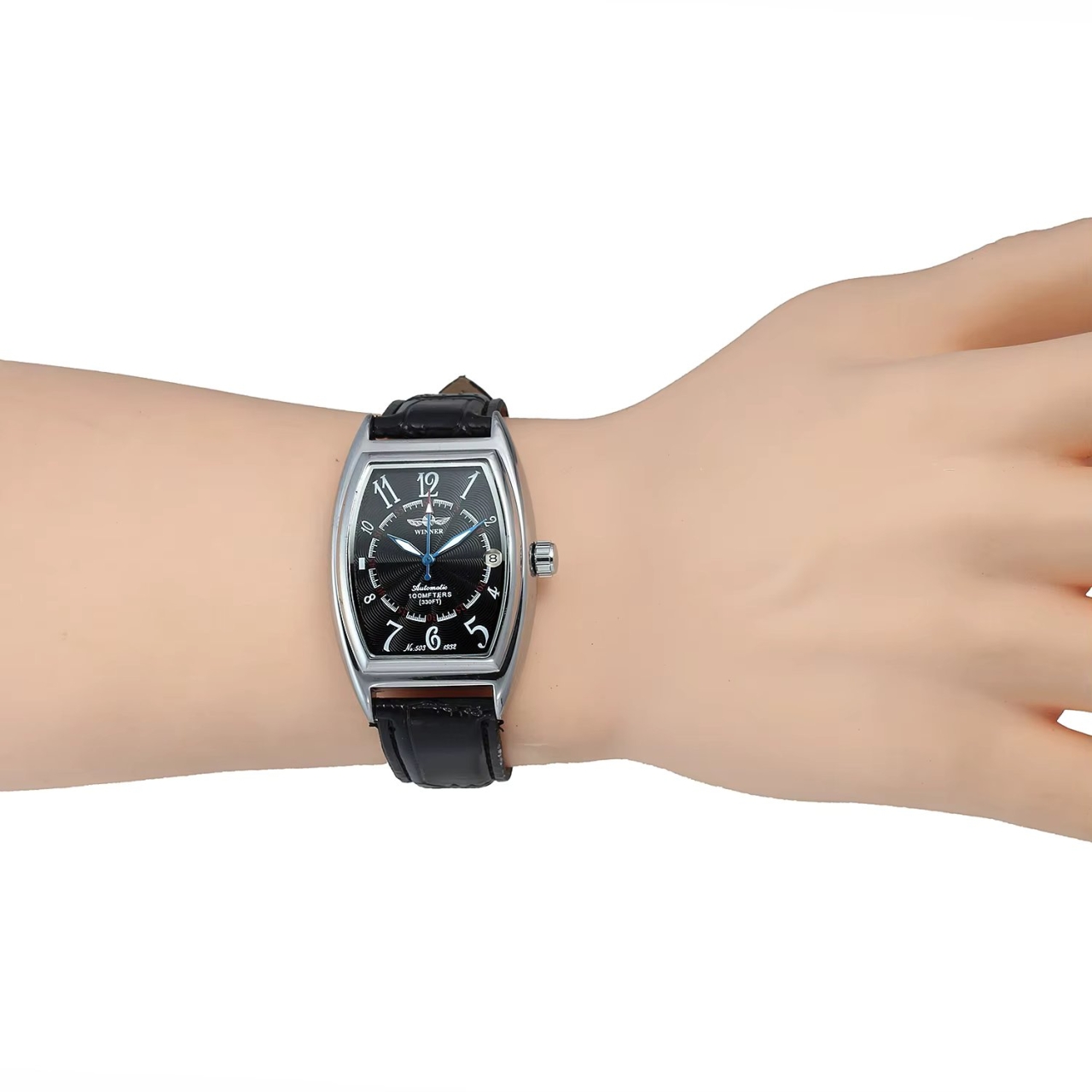 Ceas barbatesc Winner CS1757, automatic, piele naturala, negru, cadran negru - poza 2