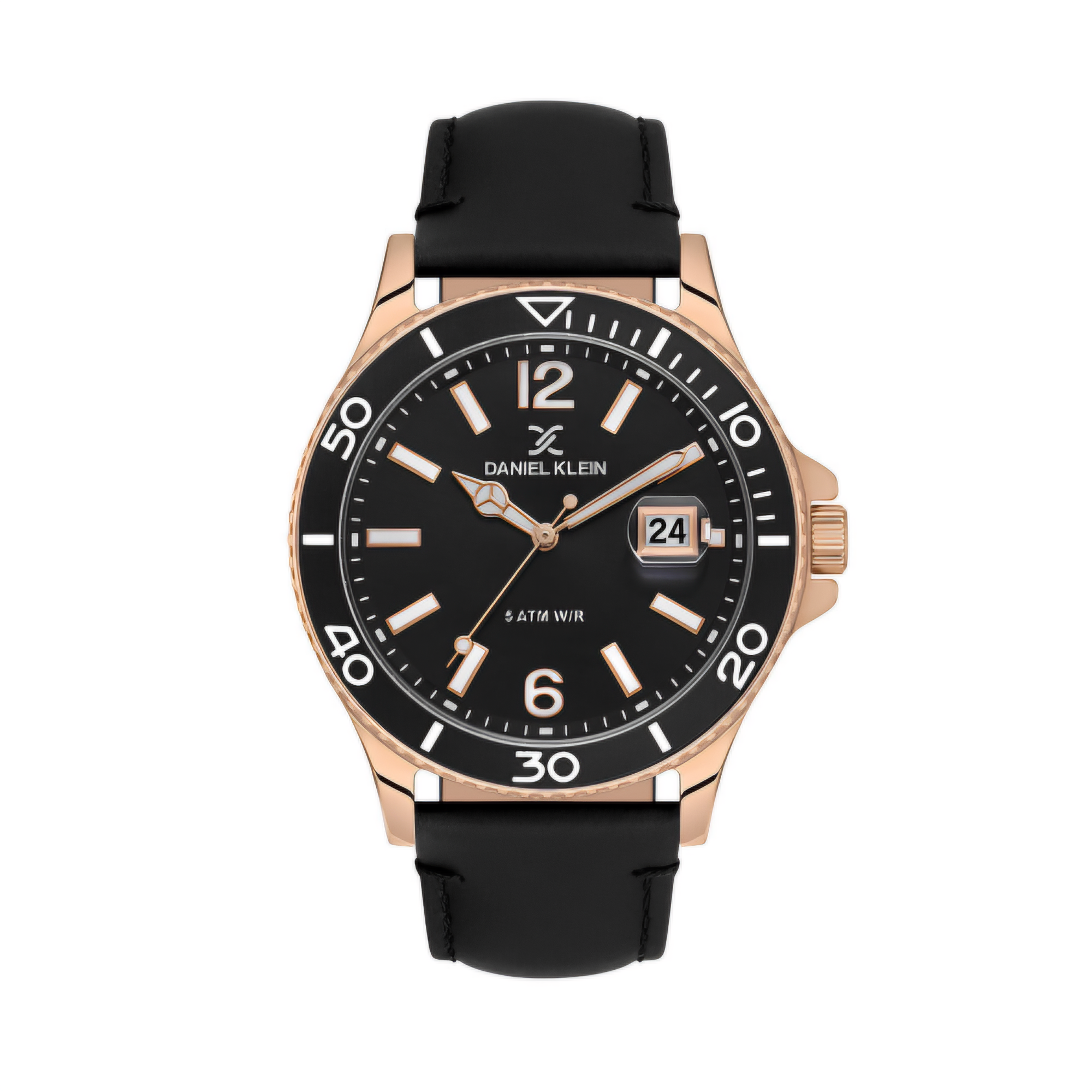 Ceas Casual pentru Bărbați, Design Rotund cu Curea din Piele și Afișaj Dată - Negru/Rose Gold
