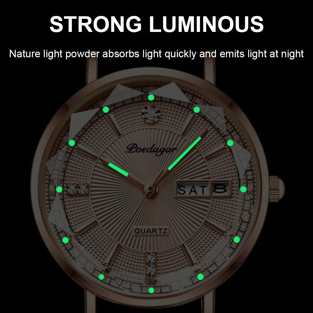 Ceas dama Poedagar CS1375, otel inoxidabil, argintiu-rose gold, cadran rosu - poza 2