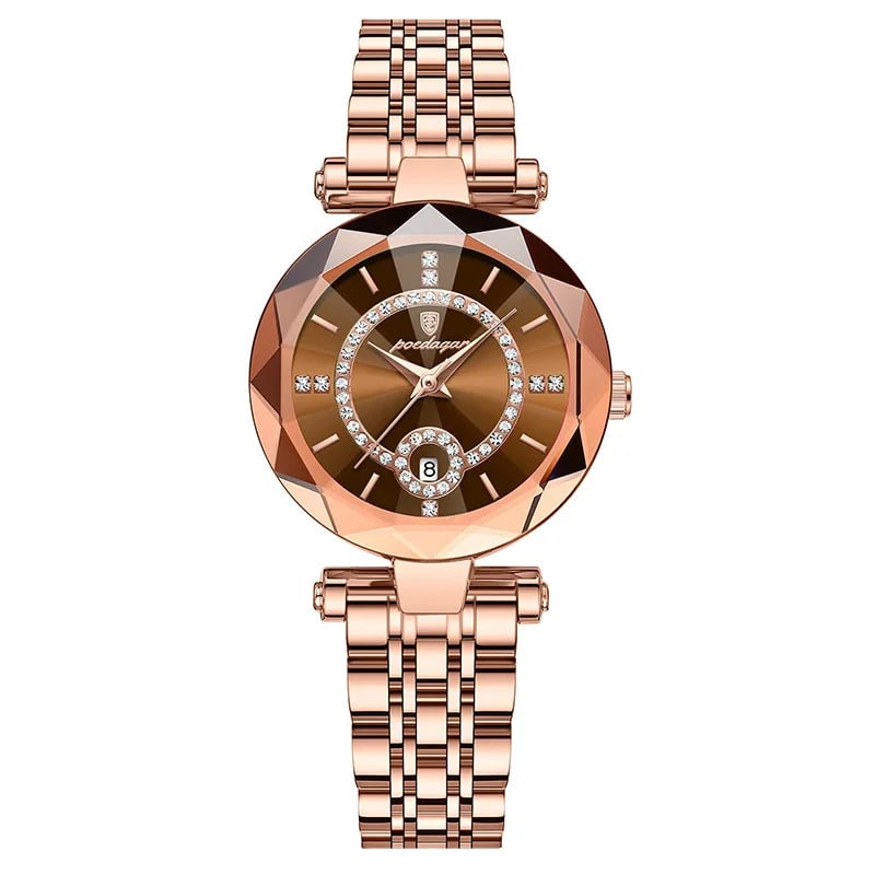 Ceas dama Poedagar CS1497, otel inoxidabil, rose gold, cadran maro - poza 1