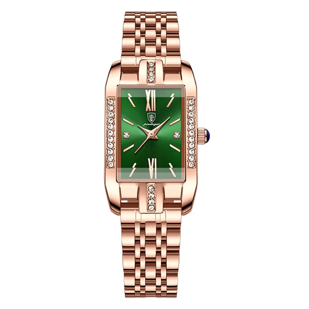 Ceas dama Poedagar CS1515, otel inoxidabil, rose gold, cadran verde - poza 1