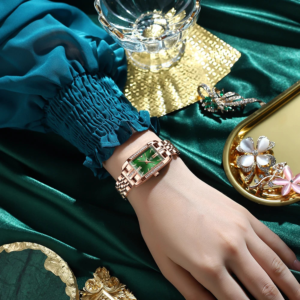 Ceas dama Poedagar CS1515, otel inoxidabil, rose gold, cadran verde - poza 4