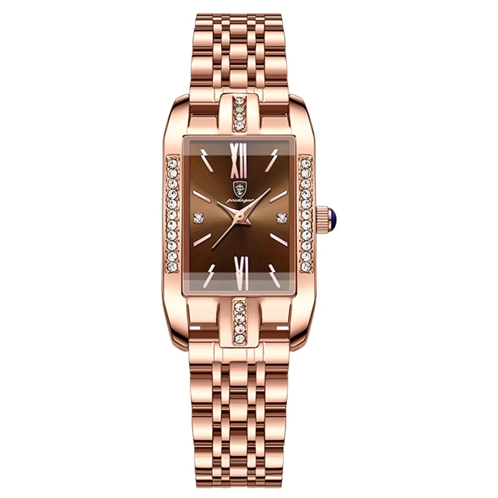 Ceas dama Poedagar CS1516, otel inoxidabil, rose gold, cadran maro - poza 1