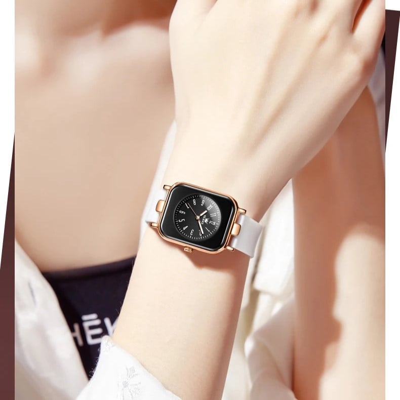 Ceas de dama Olevs CS1598, curea din silicon, alb-rose gold, cadran negru - poza 2