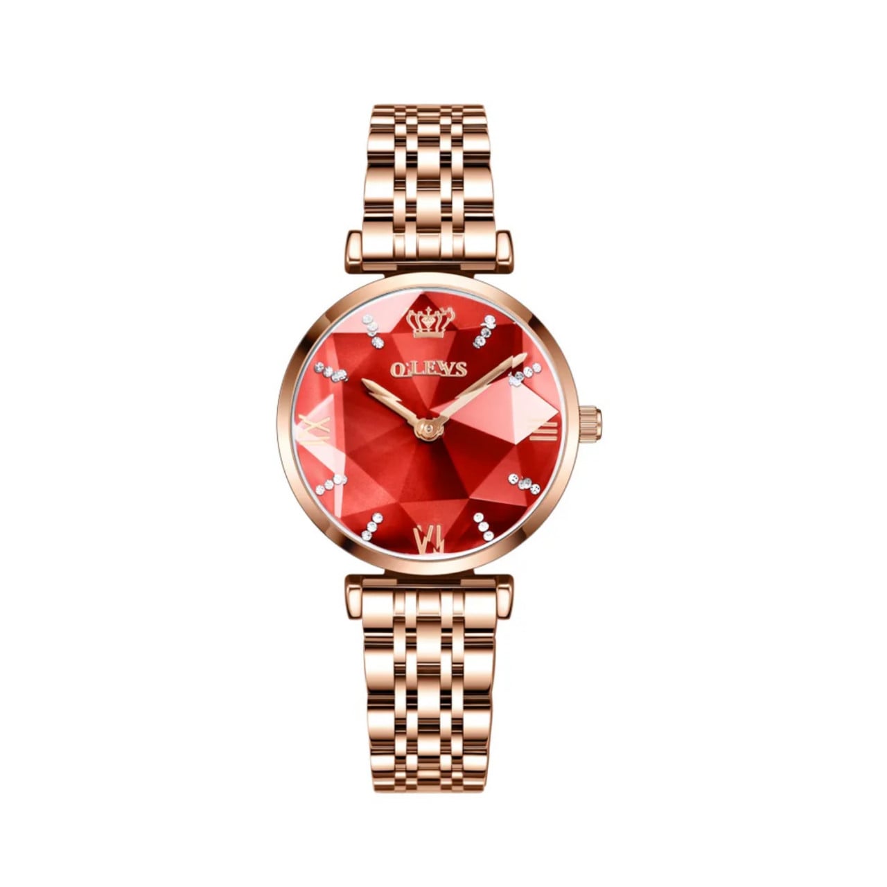 Ceas de dama Olevs CS1633, otel inoxidabil, rose gold, cadran rosu - poza 1