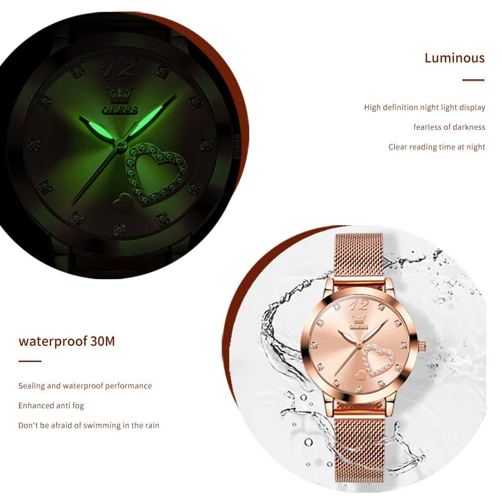 Ceas de dama Olevs CS1640, otel inoxidabil, rose gold, cadran rosu - poza 4