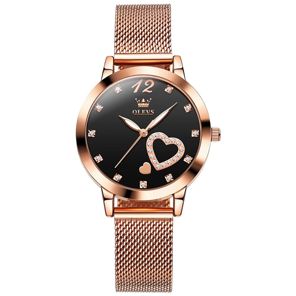 Ceas de dama Olevs CS1644, otel inoxidabil, rose gold, cadran negru - poza 1