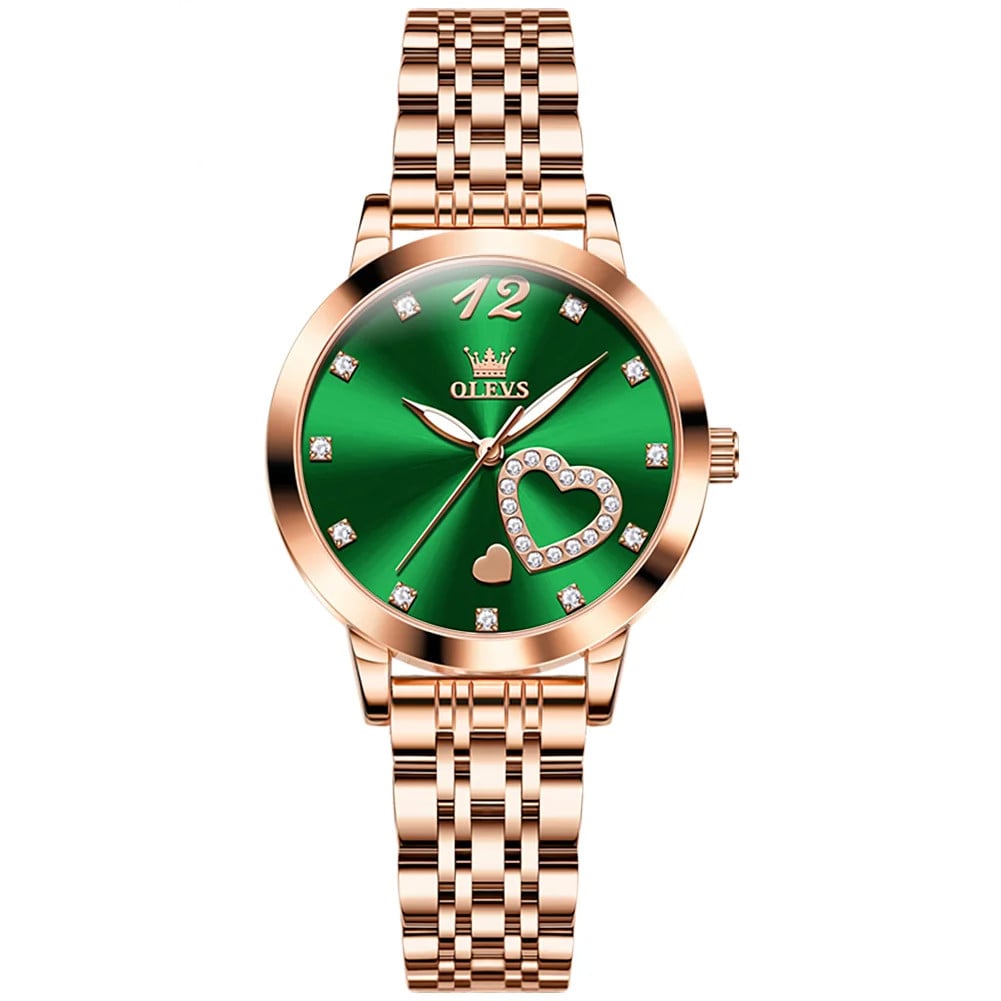 Ceas de dama Olevs CS1689, otel inoxidabil, rose gold, cadran verde - poza 1